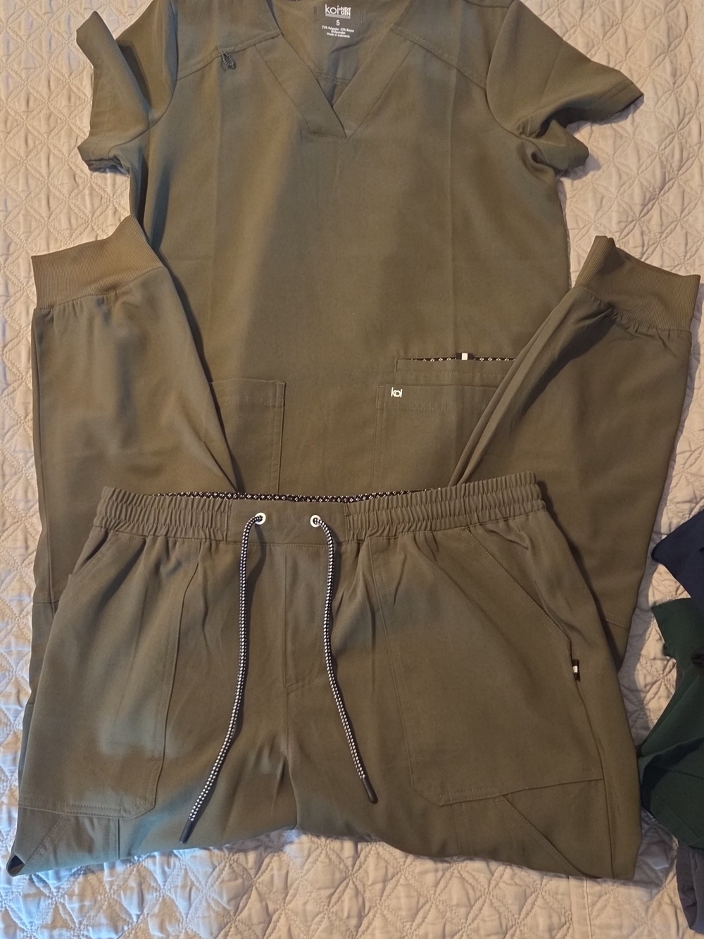 koi Olive Green Drawstring Scrub Joggers and Top Set